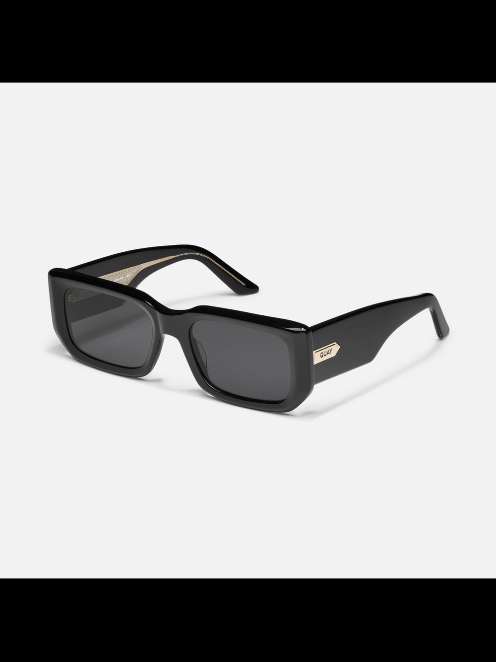 Quay Australia Black Rectangular Frame Sunglasses with Gold Accent